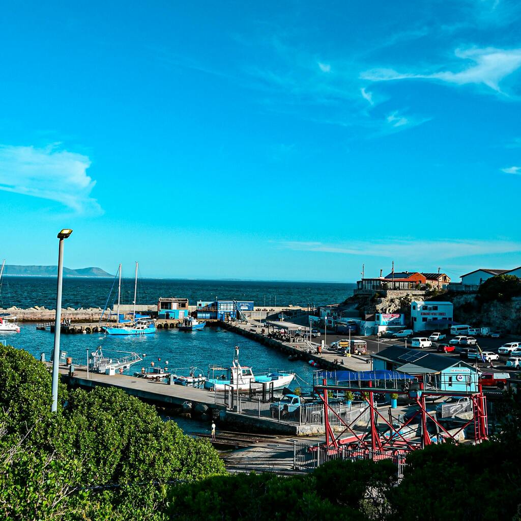 The blue skies and blue seas of Hermanus Harbor.